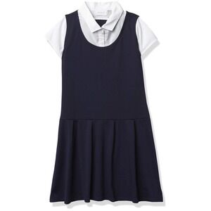 The Children's Place Girls Uniform Ponte Knit 2 In 1 Dress blue Tidal Large